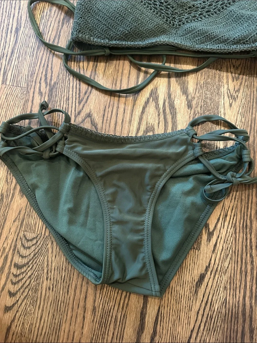 Crochet High Neck Bikini Set in Deep Green